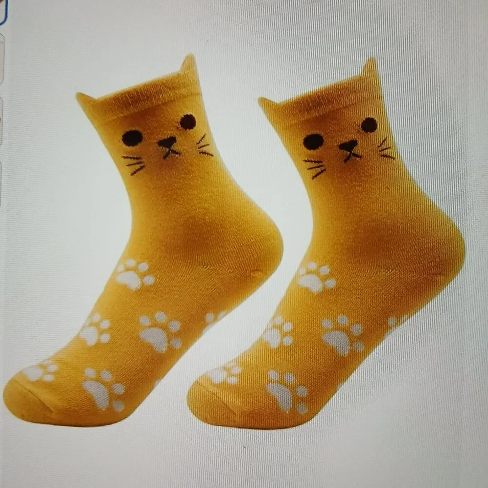Women's Cat Socks 3 Pair Blue Pink Yellow New In Pack